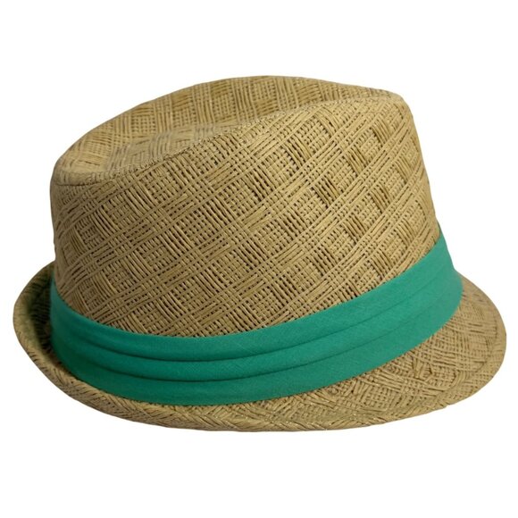C.C Exclusives Woven Straw Fedora Hat Green Band S/M Lightweight Summer EUC main image 7